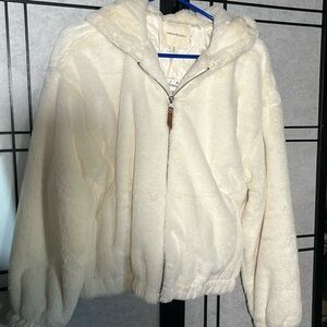 Super cute white faux fur hooded jacket